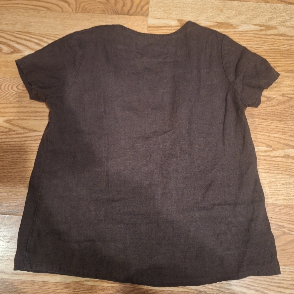 NotPerfect Linen Dark Brown Short Sleeve Top - Picture 3 of 3